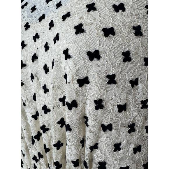 Free People Sheer Delight Lace Boho Minidress Womens Medium Off White Velvet Bow - Picture 2 of 16